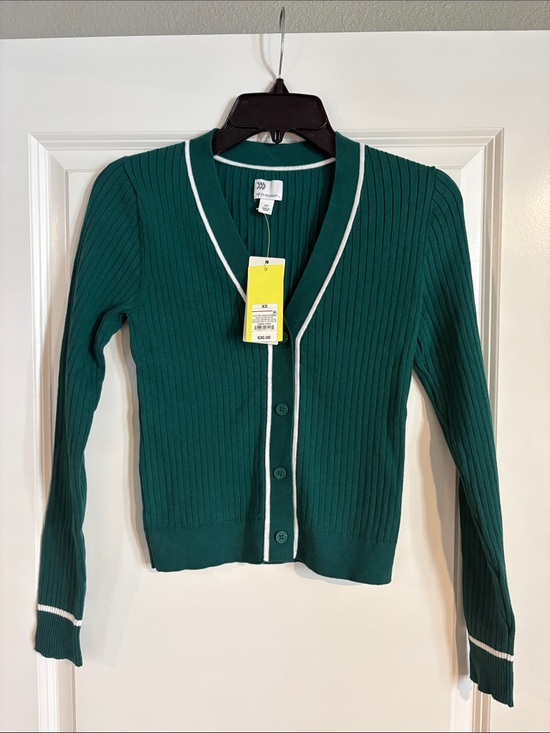 all in motion Sweaters - all in motion Emerald Green Ribbed V-Neck Cardigan with White Trim